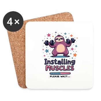 Installing Muscles Please Wait Faultier Fitness - Untersetzer (4er-Set) - Weiß - Vorne