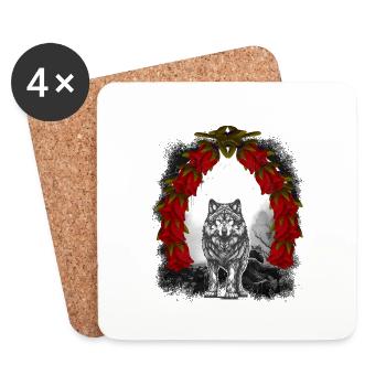 Noël Noël Conte de fées loup loups enfants - Dessous de verre (lot de 4) - blanc - Devant
