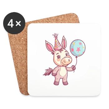 Âne Anniversaire Bande dessinée Mignon - Dessous de verre (lot de 4) - blanc - Devant