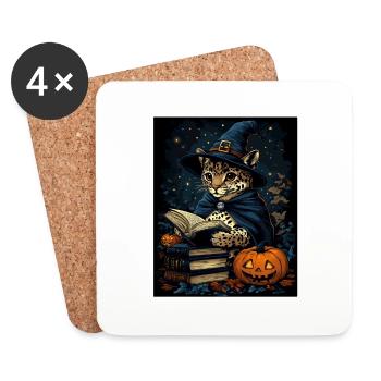 Halloween Geschenk Frauen Wildkatze Männer Kinder - Untersetzer (4er-Set) - Weiß - Vorne