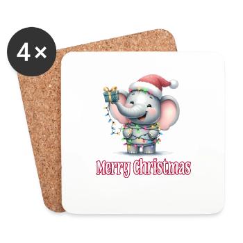 Little Elephant Christmas Hat Merry Christmas - Coasters (set of 4) - white - Front