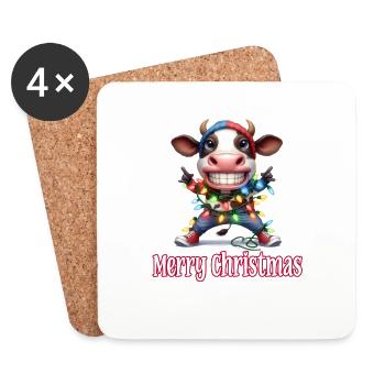 Cool Grinning Cow Fairy Lights Merry Christmas - Coasters (set of 4) - white - Front