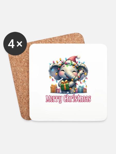 Kleiner Elefant Weihnachtsmütze Merry Christmas - Untersetzer (4er-Set) - Weiß