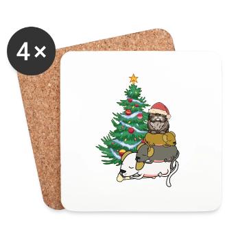 Chien Chat Père Noël Père Noël Animaux de compagnie Enfant - Dessous de verre (lot de 4) - blanc - Devant