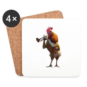 Rooster Trumpet - Coasters (set of 4) - white - Front