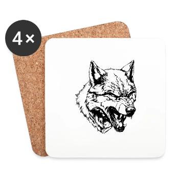 Portrait de loup - Dessous de verre (lot de 4) - blanc - Devant