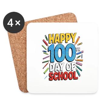 Happy 100th Day of School Colorful Kids Girls Boys - Coasters (set of 4) - white - Front