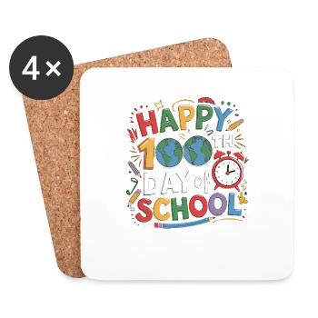 Happy 100th Day of School Colorful Kids Girls Boys - Coasters (set of 4) - white - Front