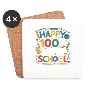 Happy 100th Day of School Colorful Classroom - Coasters (set of 4) - white - Front