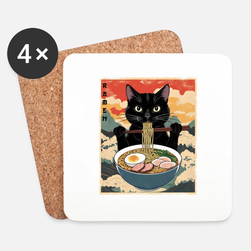 Vintage Katze Ramen - Untersetzer (4er-Set) - Weiß