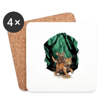Chat Chats Souris Souris Aventure Voyage Enfant - Dessous de verre (lot de 4) - blanc - Devant