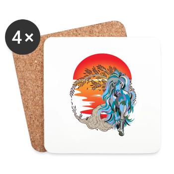 Horse, Horses, Nature, Sunset, Sun - Coasters (set of 4) - white - Front
