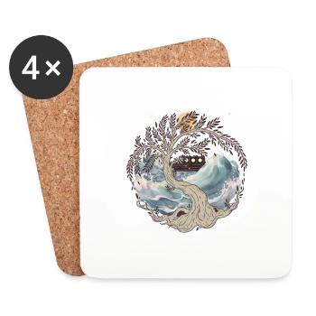 Nature mer vagues bateau bateau voyage Ahoy - Dessous de verre (lot de 4) - blanc - Devant