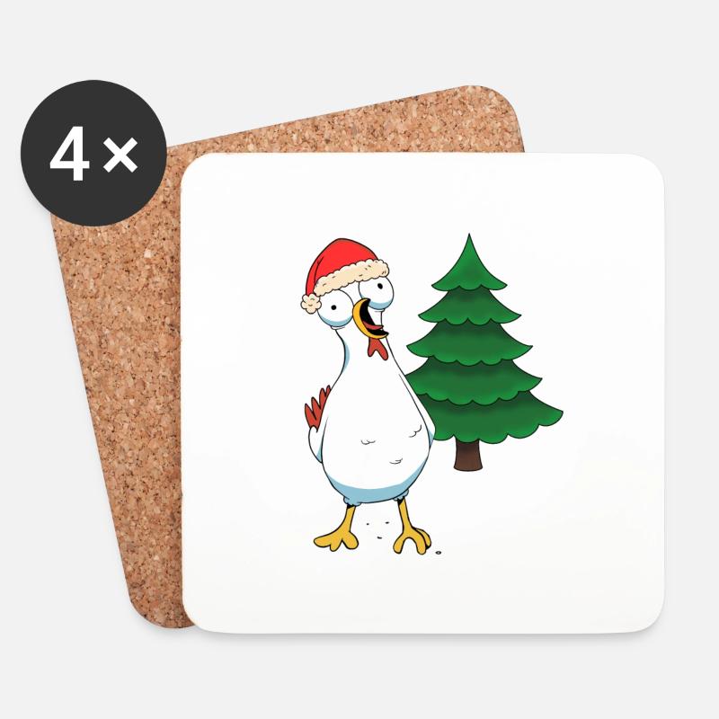 Santa Huhn Hühner Weihnachtsmann Hühnerstall - Untersetzer (4er-Set) - Weiß