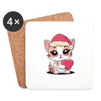 Père Noël Père Noël Chat Chats Enfants - Dessous de verre (lot de 4) - blanc - Devant