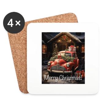 Fun Cute Retro Christmas Classic Style Motor Car - Coasters (set of 4) - white - Front