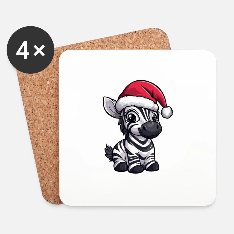 Zebra Weihnachten - Untersetzer (4er-Set) - Weiß