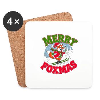 Merry Foxmas Fox Skiing Ski Holidays Funny Ski - Coasters (set of 4) - white - Front