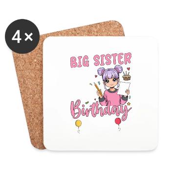 Big Sister Of The Birthday Girl - Untersetzer (4er-Set) - Weiß - Vorne