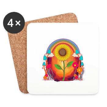 Rainbow Sun Sunflower Garden Summer Nature - Coasters (set of 4) - white - Front