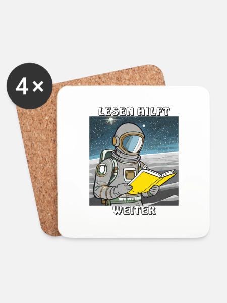 ASTRONAUT BUCH LESEN HILFT WEITER - Untersetzer (4er-Set) - Weiß