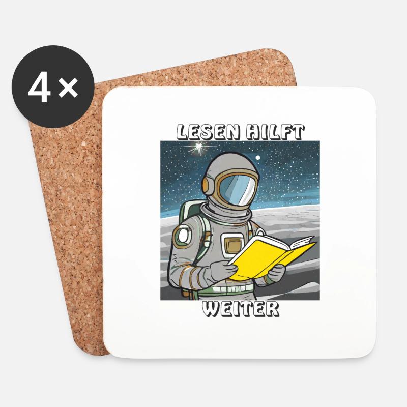 ASTRONAUT BUCH LESEN HILFT WEITER - Untersetzer (4er-Set) - Weiß