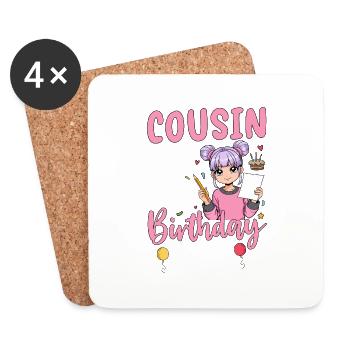 Cousin Of The Birthday Girl - Coasters (set of 4) - white - Front