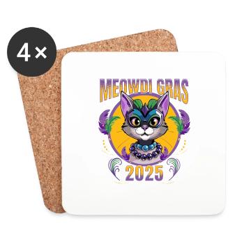 Meowdi Grass Cat Lover Mardi Party 2025 - Coasters (set of 4) - white - Front
