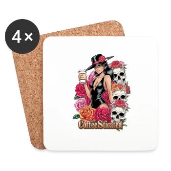 Stilvolle Frau mit Kaffee und Blumenkunst - Untersetzer (4er-Set) - Weiß - Vorne