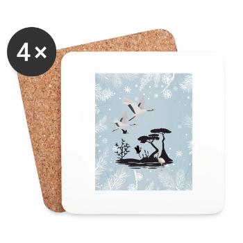 Grues d’hiver - Dessous de verre (lot de 4) - blanc - Devant