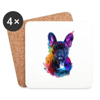 Französische Bulldogge - Untersetzer (4er-Set) - Weiß - Vorne