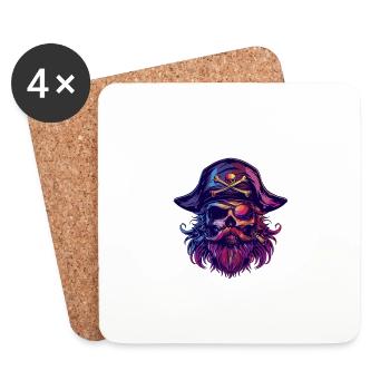 Capitaine Crâne de pirate - Dessous de verre (lot de 4) - blanc - Devant