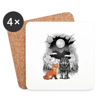 Gebirge Natur Wölfe Wölfe Fuchs Füchse Berge Mond - Untersetzer (4er-Set) - Weiß - Vorne