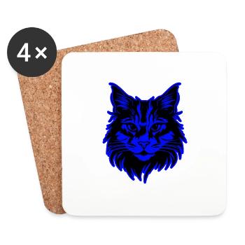Katze Kopf Cat - Untersetzer (4er-Set) - Weiß - Vorne