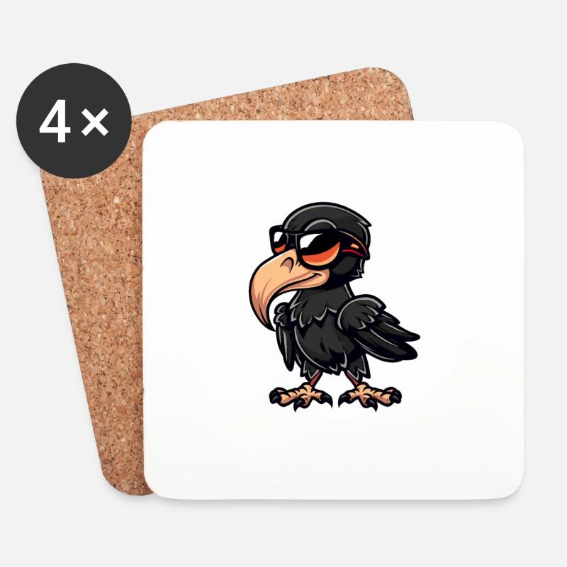Rabe Vogel Comic Cool - Untersetzer (4er-Set) - Weiß