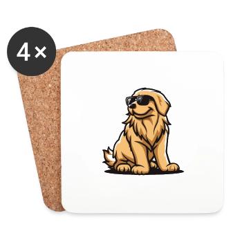 Golden Retriever Chiens Bande dessinée Cool Drôle - Dessous de verre (lot de 4) - blanc - Devant