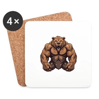 Bear Grizzly Muscles - Coasters (set of 4) - white - Front