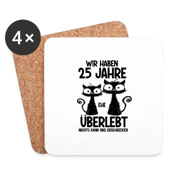 25 Jahre Ehe überlebt Silberhochzeit Hochzeitstag - Untersetzer (4er-Set) - Weiß - Vorne