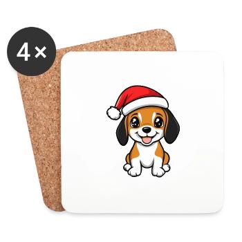 Beagle Dog Christmas - Coasters (set of 4) - white - Front