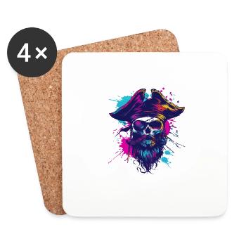 Crâne de pirate - Dessous de verre (lot de 4) - blanc - Devant
