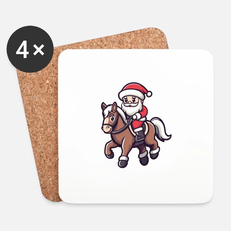 Pferd Weihnachtsmann Cartoon - Untersetzer (4er-Set) - Weiß