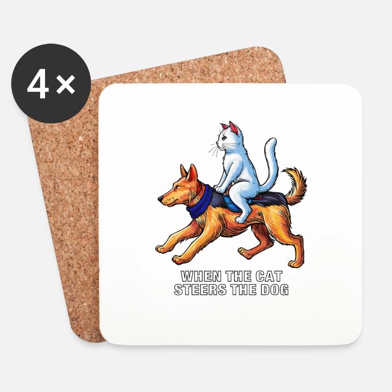 WHEN THE CAT STEERS THE DOG - Untersetzer (4er-Set) - Weiß
