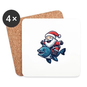 Piranha Poisson Père Noël Dessin animé - Dessous de verre (lot de 4) - blanc - Devant