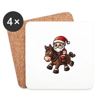 Âne Père Noël dessin animé - Dessous de verre (lot de 4) - blanc - Devant