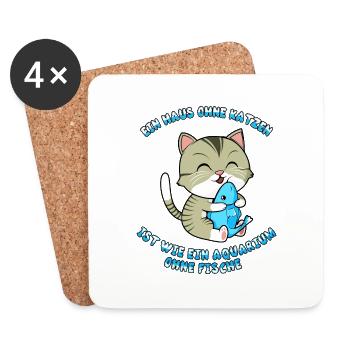 Ein Haus ohne Katze, Aquarium ohne Fische - Untersetzer (4er-Set) - Weiß - Vorne