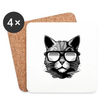 Katze Symbol Hipster Cool Party - Untersetzer (4er-Set) - Weiß - Vorne