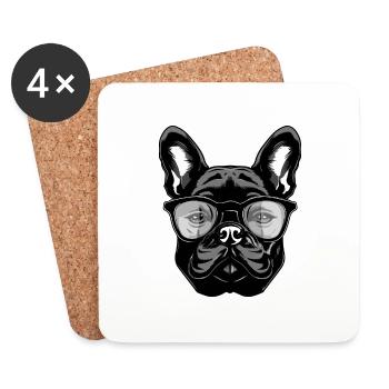 Tête de chien bouledogue français - Dessous de verre (lot de 4) - blanc - Devant