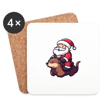 Castor Père Noël Dessin animé - Dessous de verre (lot de 4) - blanc - Devant