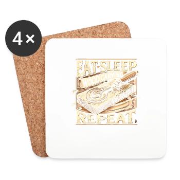 Eat Sleep Holzschnitzerei Wiederholung - Untersetzer (4er-Set) - Weiß - Vorne