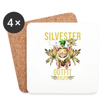 Silvester Outfit 2029 - Untersetzer (4er-Set) - Weiß - Vorne
